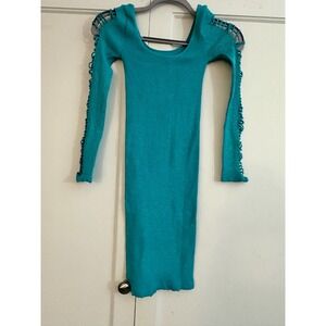 Free People Metallic Ribbed Cutout Sleeve Bodycon Mini Dress Teal XS TP